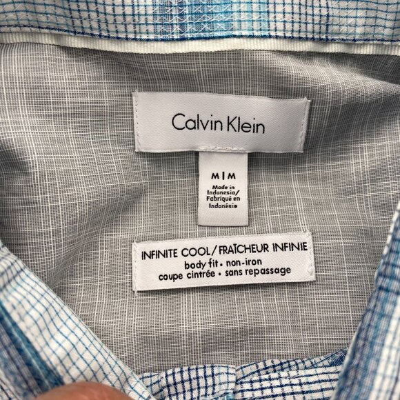 Calvin Klein Infinite Cool Shirt Men Medium M Blue White Plaid Button Up Polo - Picture 4 of 7